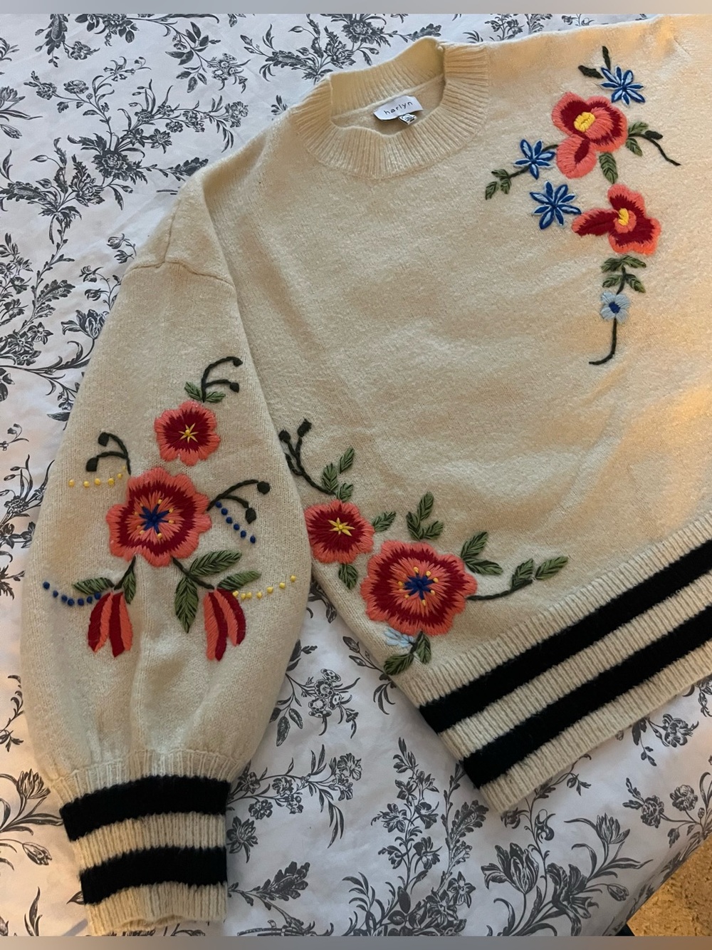 Anthropologie Harlyn Gardenstripe Embroidered Pullover size Large - Picture 7 of 13